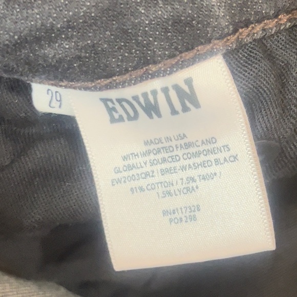 Edwin Bree Slim Straight Crop High Rise Raw Hem Black Wash Jeans Size 29 - Picture 5 of 10